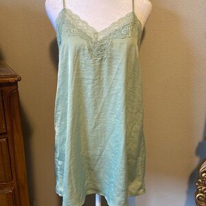 Victoria's Secret Satin Chemise with Lace - Sage